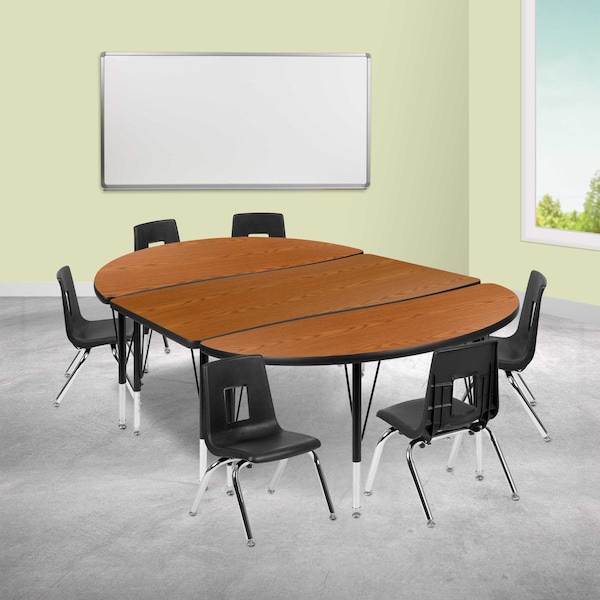 Flash Furniture 76" Oval Wave Oak Table Set-14" Stack Chairs XU-GRP-14CH-A3048CON-48-OAK-T-P-GG - main